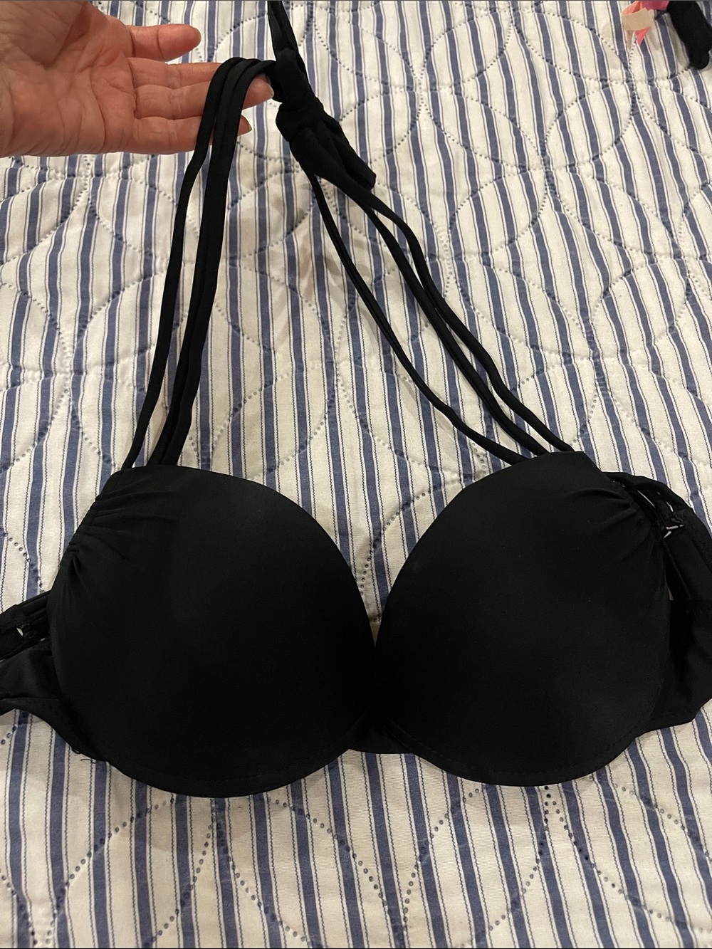 Black Halter Push-Up halter style Swim top